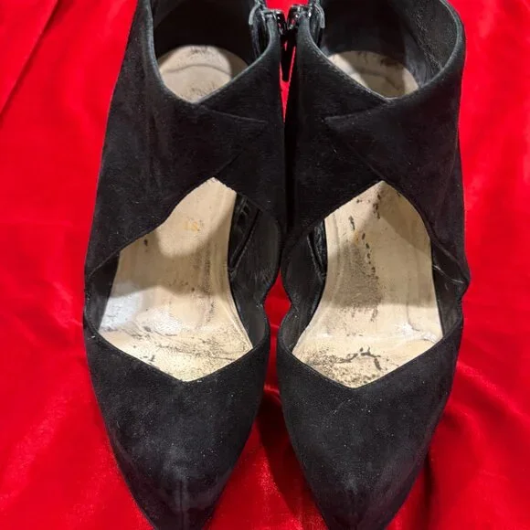 CHRISTIAN LOUBOUTIN BLACK SUEDE PLATFORM HEELS ANKLE BOOTS BOOTIES - Picture 11 of 15